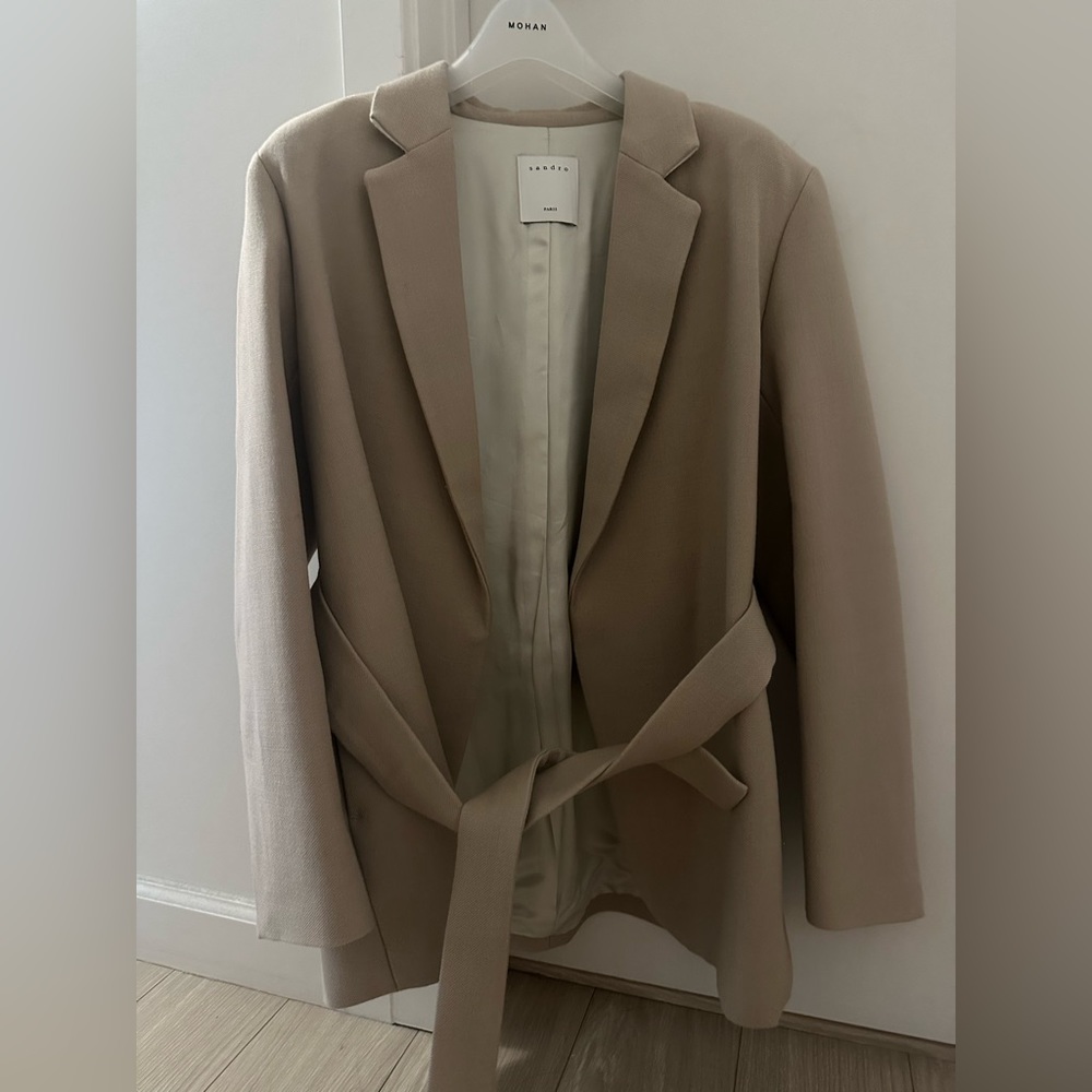 Sandro Taupe Belted Blazer Jacket